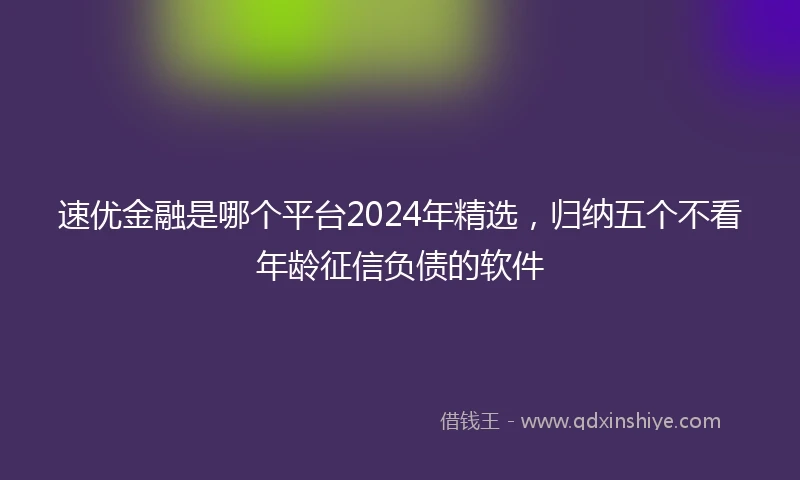 速优金融是哪个平台2024年精选，归纳五个不看年龄征信负债的软件