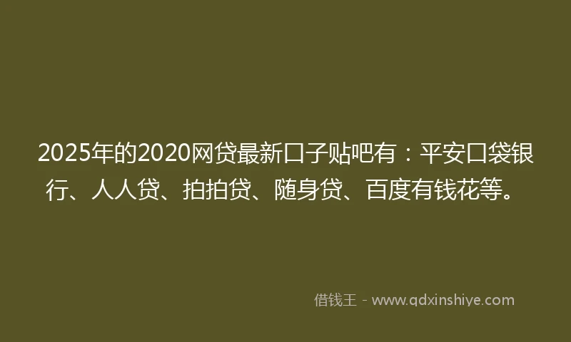 2025年的2020网贷最新口子贴吧有：平安口袋银行、人人贷、拍拍贷、随身贷、百度有钱花等。
