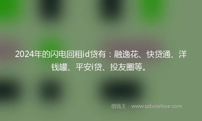 2024年的闪电回租id贷有：融逸花、快贷通、洋钱罐、平安i贷、投友圈等。
