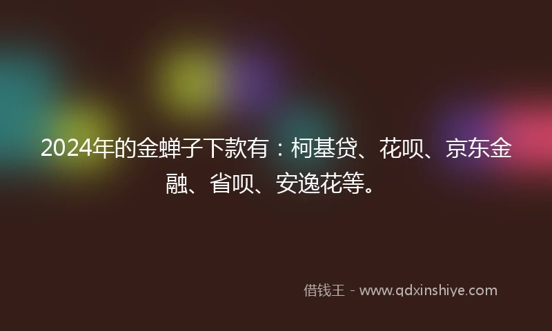 2024年的金蝉子下款有：柯基贷、花呗、京东金融、省呗、安逸花等。