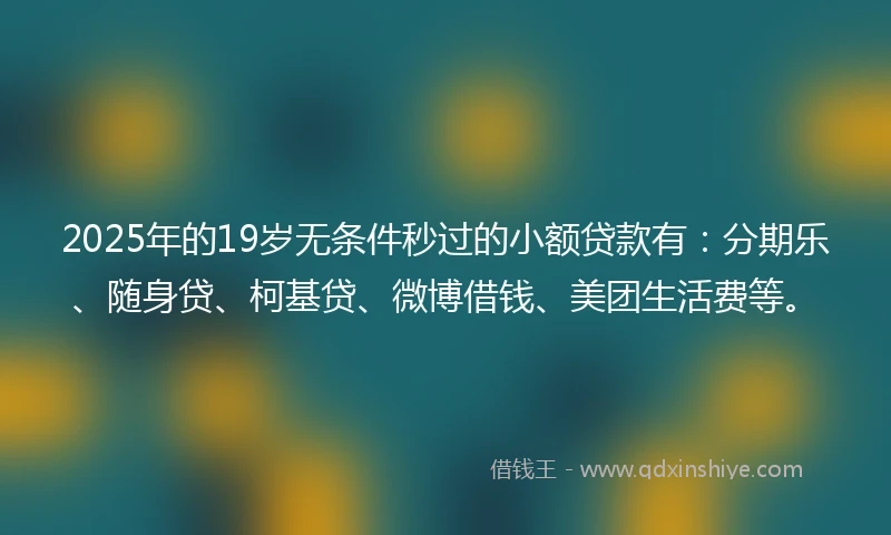 2025年的19岁无条件秒过的小额贷款有：分期乐、随身贷、柯基贷、微博借钱、美团生活费等。