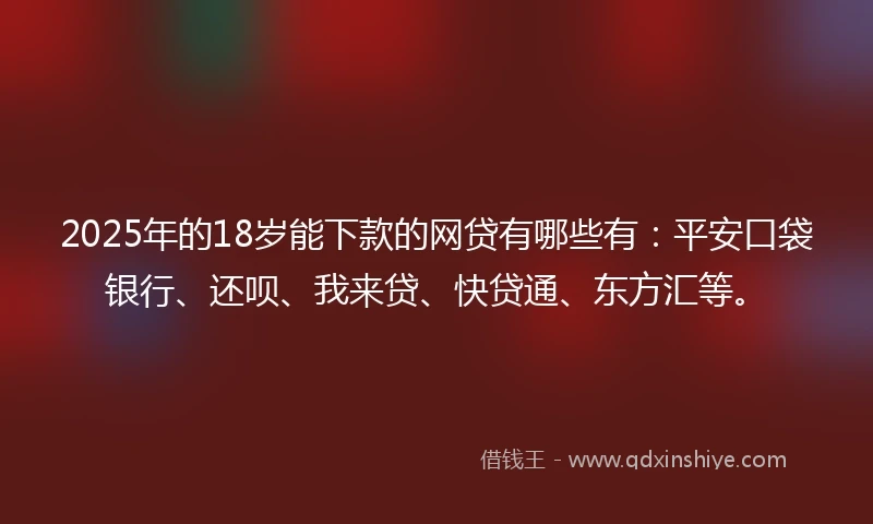 2025年的18岁能下款的网贷有哪些有：平安口袋银行、还呗、我来贷、快贷通、东方汇等。