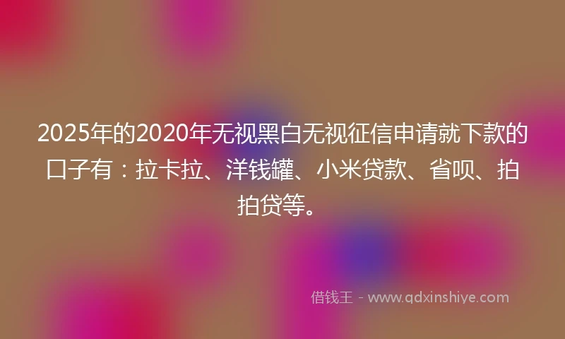 2025年的2020年无视黑白无视征信申请就下款的口子有：拉卡拉、洋钱罐、小米贷款、省呗、拍拍贷等。
