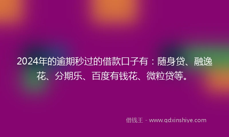 2024年的逾期秒过的借款口子有：随身贷、融逸花、分期乐、百度有钱花、微粒贷等。