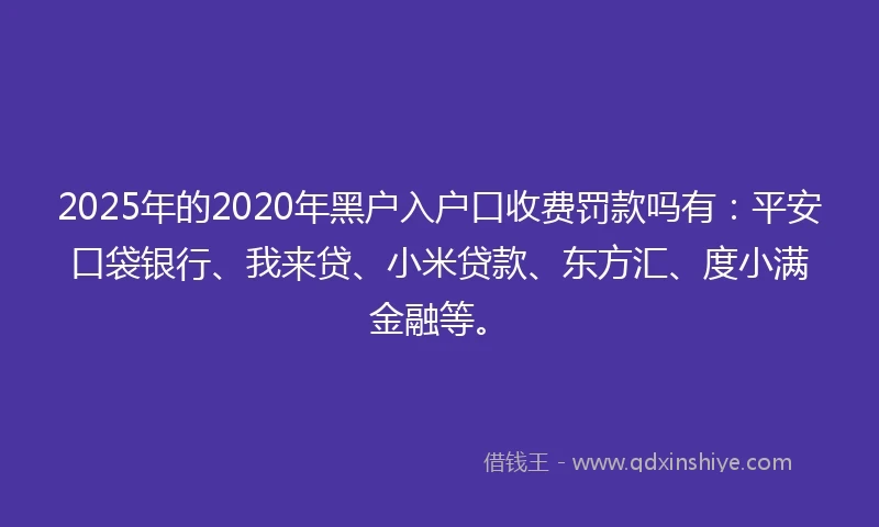 2025年的2020年黑户入户口收费罚款吗有：平安口袋银行、我来贷、小米贷款、东方汇、度小满金融等。