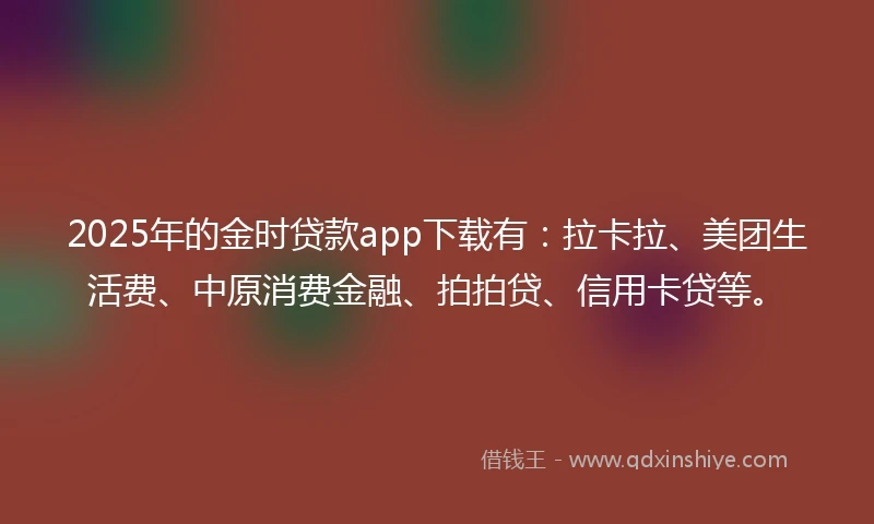 2025年的金时贷款app下载有：拉卡拉、美团生活费、中原消费金融、拍拍贷、信用卡贷等。