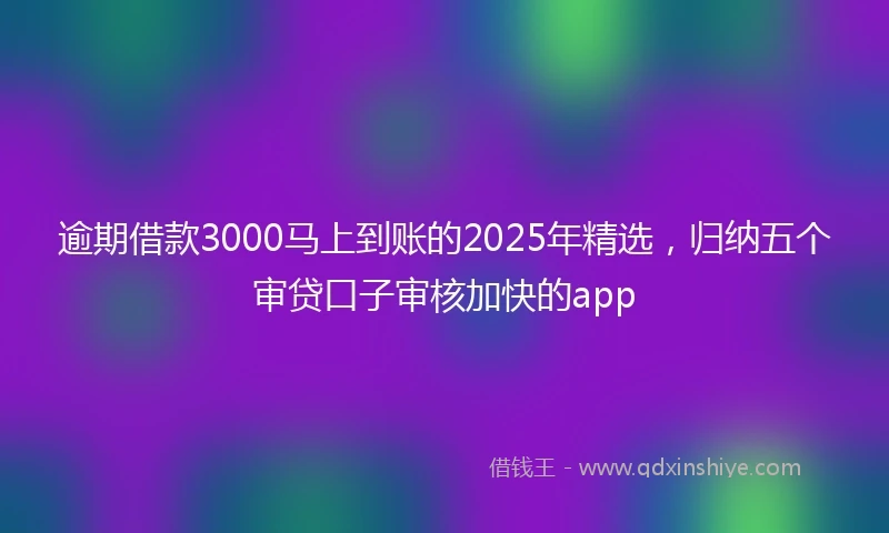 逾期借款3000马上到账的2025年精选，归纳五个审贷口子审核加快的app