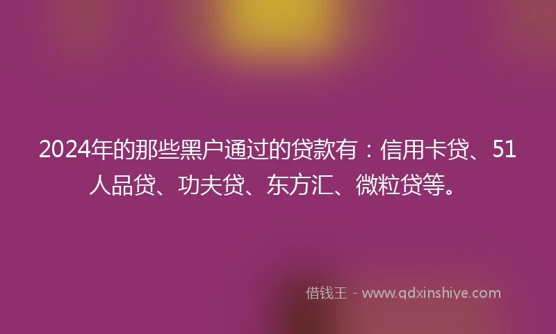 2024年的那些黑户通过的贷款有：信用卡贷、51人品贷、功夫贷、东方汇、微粒贷等。