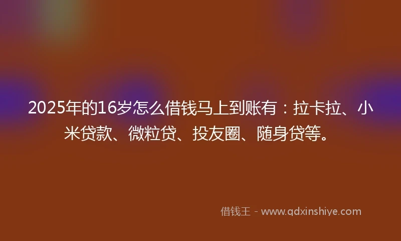 2025年的16岁怎么借钱马上到账有：拉卡拉、小米贷款、微粒贷、投友圈、随身贷等。