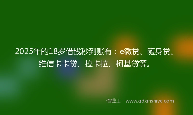 2025年的18岁借钱秒到账有：e微贷、随身贷、维信卡卡贷、拉卡拉、柯基贷等。