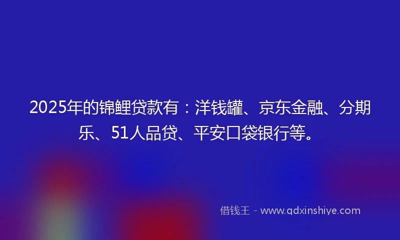 2025年的锦鲤贷款有：洋钱罐、京东金融、分期乐、51人品贷、平安口袋银行等。
