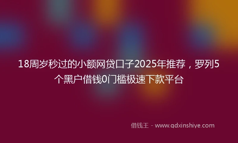 18周岁秒过的小额网贷口子2025年推荐，罗列5个黑户借钱0门槛极速下款平台
