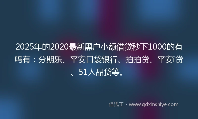 2025年的2020最新黑户小额借贷秒下1000的有吗有：分期乐、平安口袋银行、拍拍贷、平安i贷、51人品贷等。