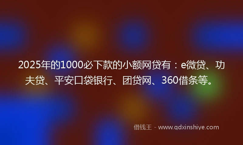 2025年的1000必下款的小额网贷有：e微贷、功夫贷、平安口袋银行、团贷网、360借条等。