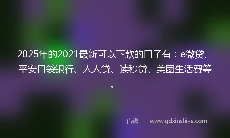 2025年的2021最新可以下款的口子有：e微贷、平安口袋银行、人人贷、读秒贷、美团生活费等。