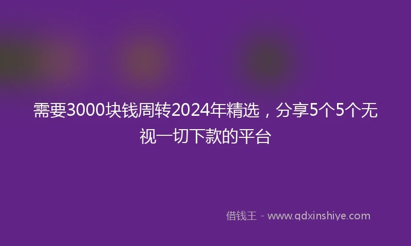 需要3000块钱周转2024年精选，分享5个5个无视一切下款的平台