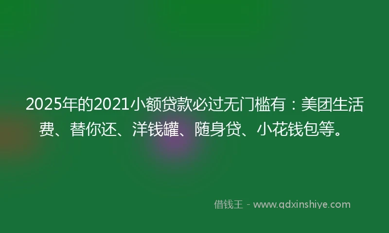2025年的2021小额贷款必过无门槛有：美团生活费、替你还、洋钱罐、随身贷、小花钱包等。