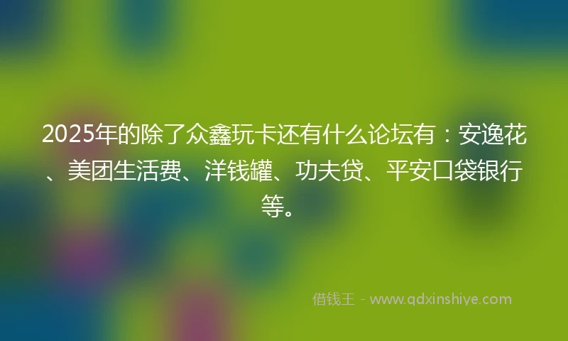 2025年的除了众鑫玩卡还有什么论坛有：安逸花、美团生活费、洋钱罐、功夫贷、平安口袋银行等。