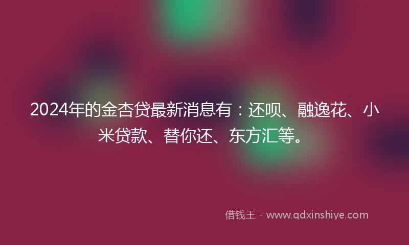 2024年的金杏贷最新消息有：还呗、融逸花、小米贷款、替你还、东方汇等。