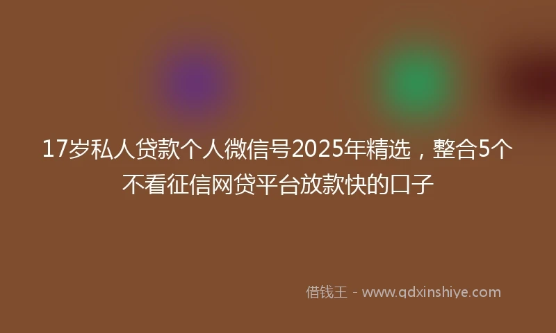 17岁私人贷款个人微信号2025年精选，整合5个不看征信网贷平台放款快的口子