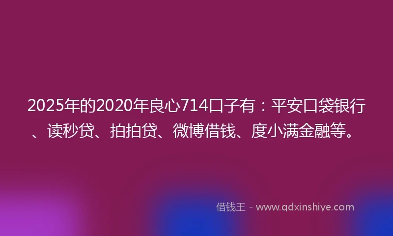 2025年的2020年良心714口子有：平安口袋银行、读秒贷、拍拍贷、微博借钱、度小满金融等。