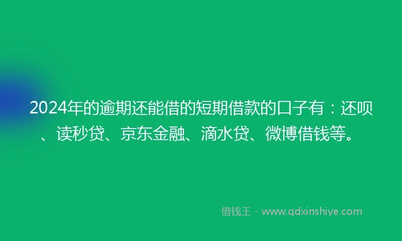 2024年的逾期还能借的短期借款的口子有：还呗、读秒贷、京东金融、滴水贷、微博借钱等。