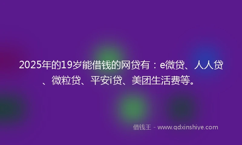2025年的19岁能借钱的网贷有：e微贷、人人贷、微粒贷、平安i贷、美团生活费等。