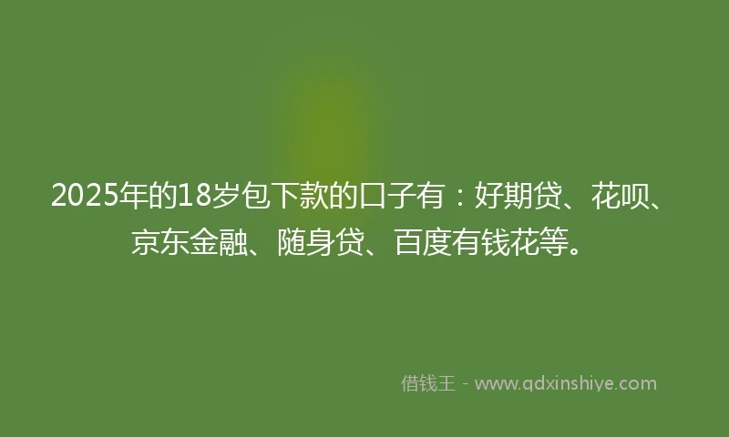 2025年的18岁包下款的口子有：好期贷、花呗、京东金融、随身贷、百度有钱花等。