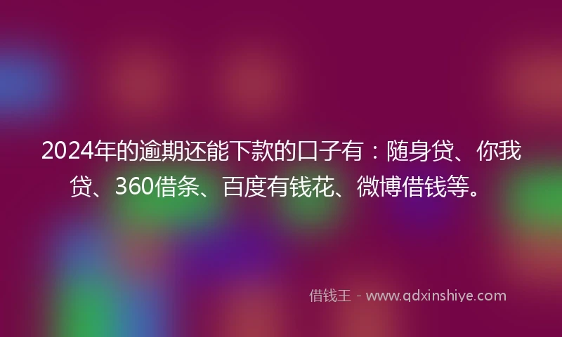 2024年的逾期还能下款的口子有：随身贷、你我贷、360借条、百度有钱花、微博借钱等。