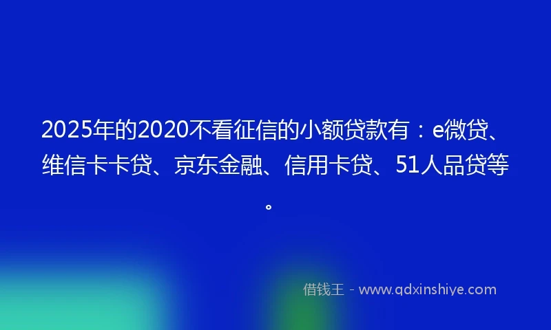 2025年的2020不看征信的小额贷款有：e微贷、维信卡卡贷、京东金融、信用卡贷、51人品贷等。