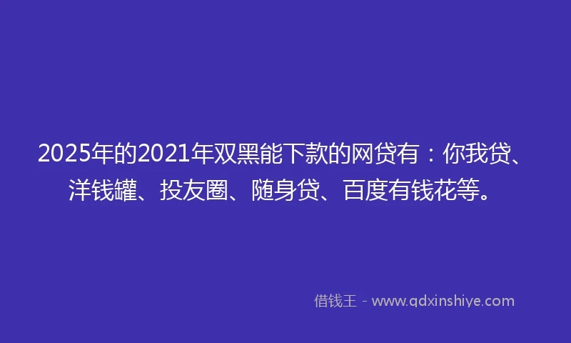 2025年的2021年双黑能下款的网贷有：你我贷、洋钱罐、投友圈、随身贷、百度有钱花等。
