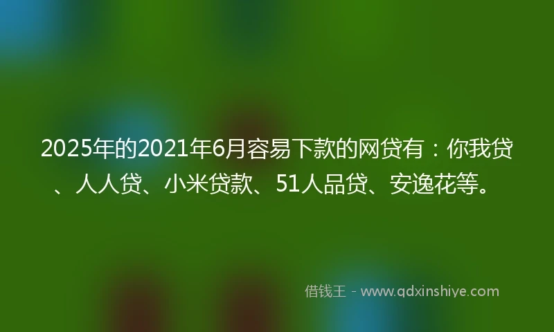 2025年的2021年6月容易下款的网贷有：你我贷、人人贷、小米贷款、51人品贷、安逸花等。