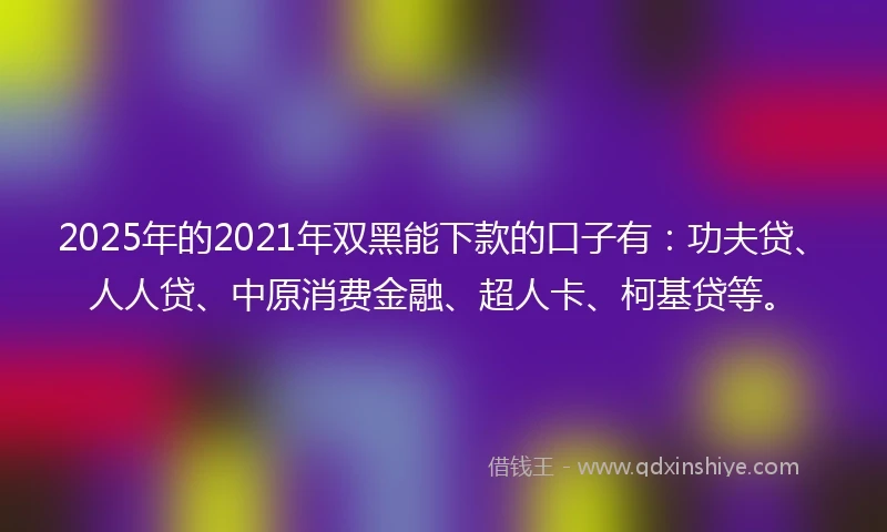 2025年的2021年双黑能下款的口子有：功夫贷、人人贷、中原消费金融、超人卡、柯基贷等。