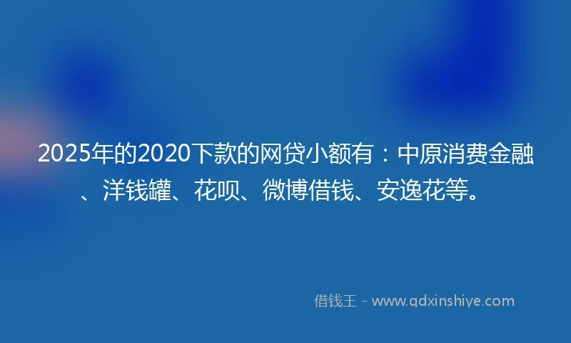 2025年的2020下款的网贷小额有：中原消费金融、洋钱罐、花呗、微博借钱、安逸花等。