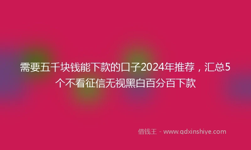 需要五千块钱能下款的口子2024年推荐，汇总5个不看征信无视黑白百分百下款