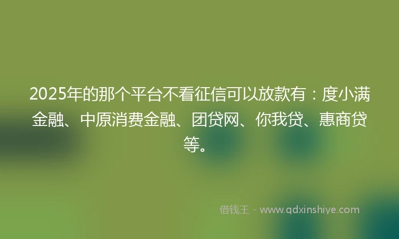 2025年的那个平台不看征信可以放款有：度小满金融、中原消费金融、团贷网、你我贷、惠商贷等。
