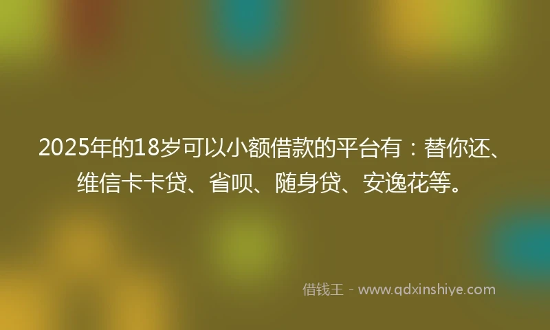 2025年的18岁可以小额借款的平台有：替你还、维信卡卡贷、省呗、随身贷、安逸花等。