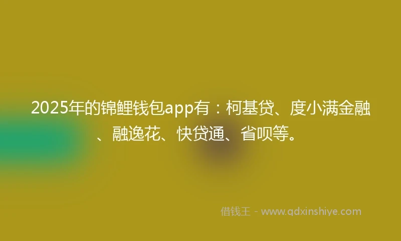 2025年的锦鲤钱包app有：柯基贷、度小满金融、融逸花、快贷通、省呗等。