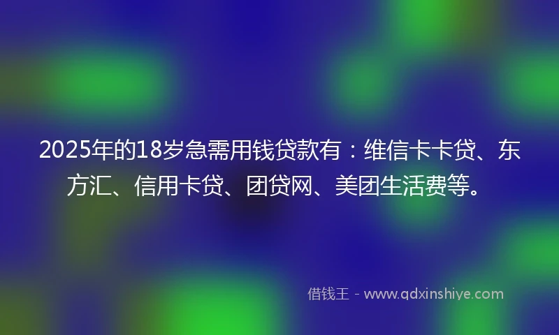 2025年的18岁急需用钱贷款有：维信卡卡贷、东方汇、信用卡贷、团贷网、美团生活费等。