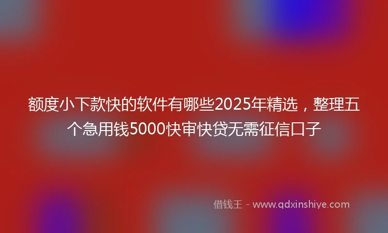 额度小下款快的软件有哪些2025年精选，整理五个急用钱5000快审快贷无需征信口子