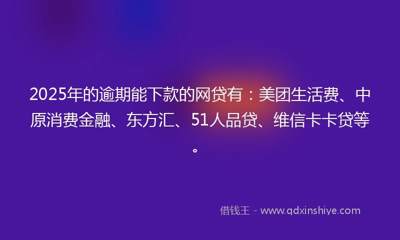 2025年的逾期能下款的网贷有：美团生活费、中原消费金融、东方汇、51人品贷、维信卡卡贷等。