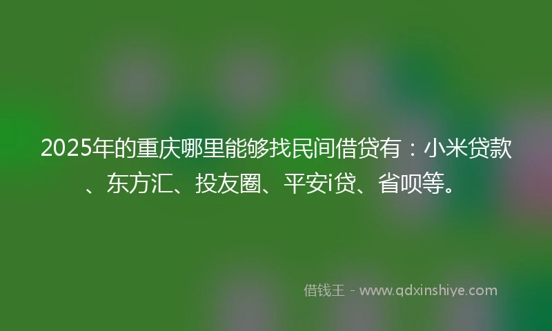 2025年的重庆哪里能够找民间借贷有：小米贷款、东方汇、投友圈、平安i贷、省呗等。