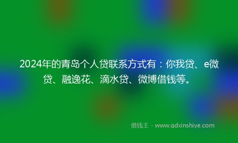 2024年的青岛个人贷联系方式有：你我贷、e微贷、融逸花、滴水贷、微博借钱等。