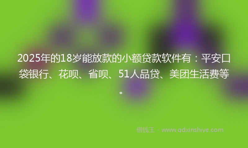 2025年的18岁能放款的小额贷款软件有：平安口袋银行、花呗、省呗、51人品贷、美团生活费等。