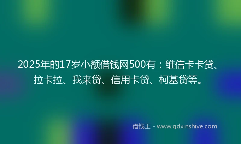 2025年的17岁小额借钱网500有：维信卡卡贷、拉卡拉、我来贷、信用卡贷、柯基贷等。