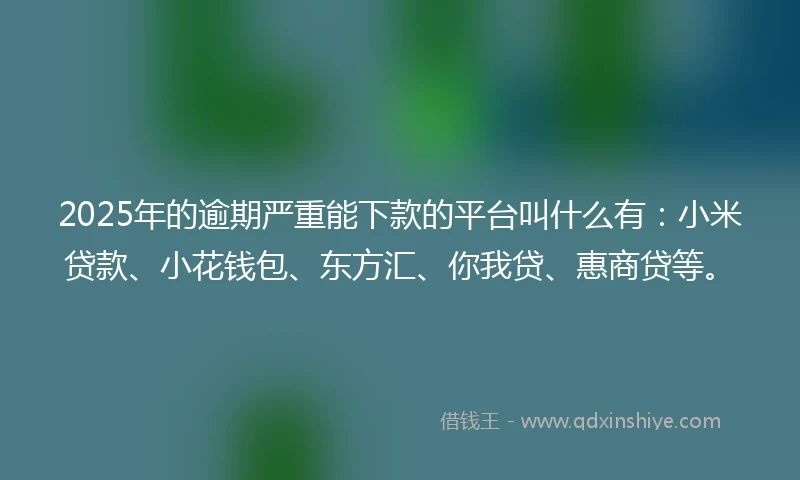 2025年的逾期严重能下款的平台叫什么有：小米贷款、小花钱包、东方汇、你我贷、惠商贷等。