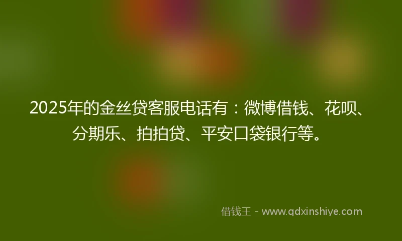 2025年的金丝贷客服电话有：微博借钱、花呗、分期乐、拍拍贷、平安口袋银行等。