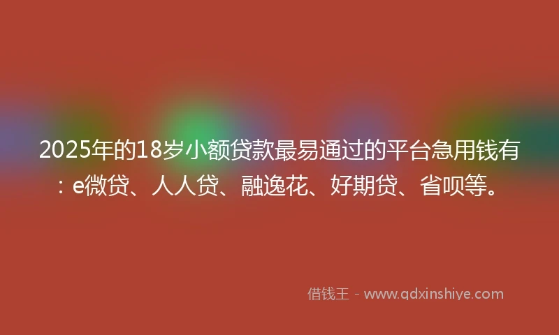2025年的18岁小额贷款最易通过的平台急用钱有：e微贷、人人贷、融逸花、好期贷、省呗等。