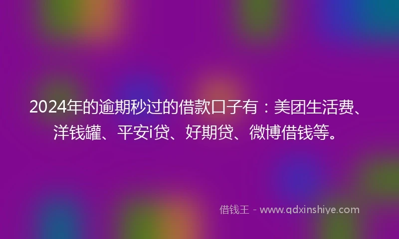 2024年的逾期秒过的借款口子有：美团生活费、洋钱罐、平安i贷、好期贷、微博借钱等。