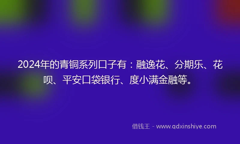 2024年的青铜系列口子有：融逸花、分期乐、花呗、平安口袋银行、度小满金融等。